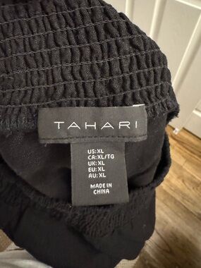 Tahari Black Smocked Waist Trousers